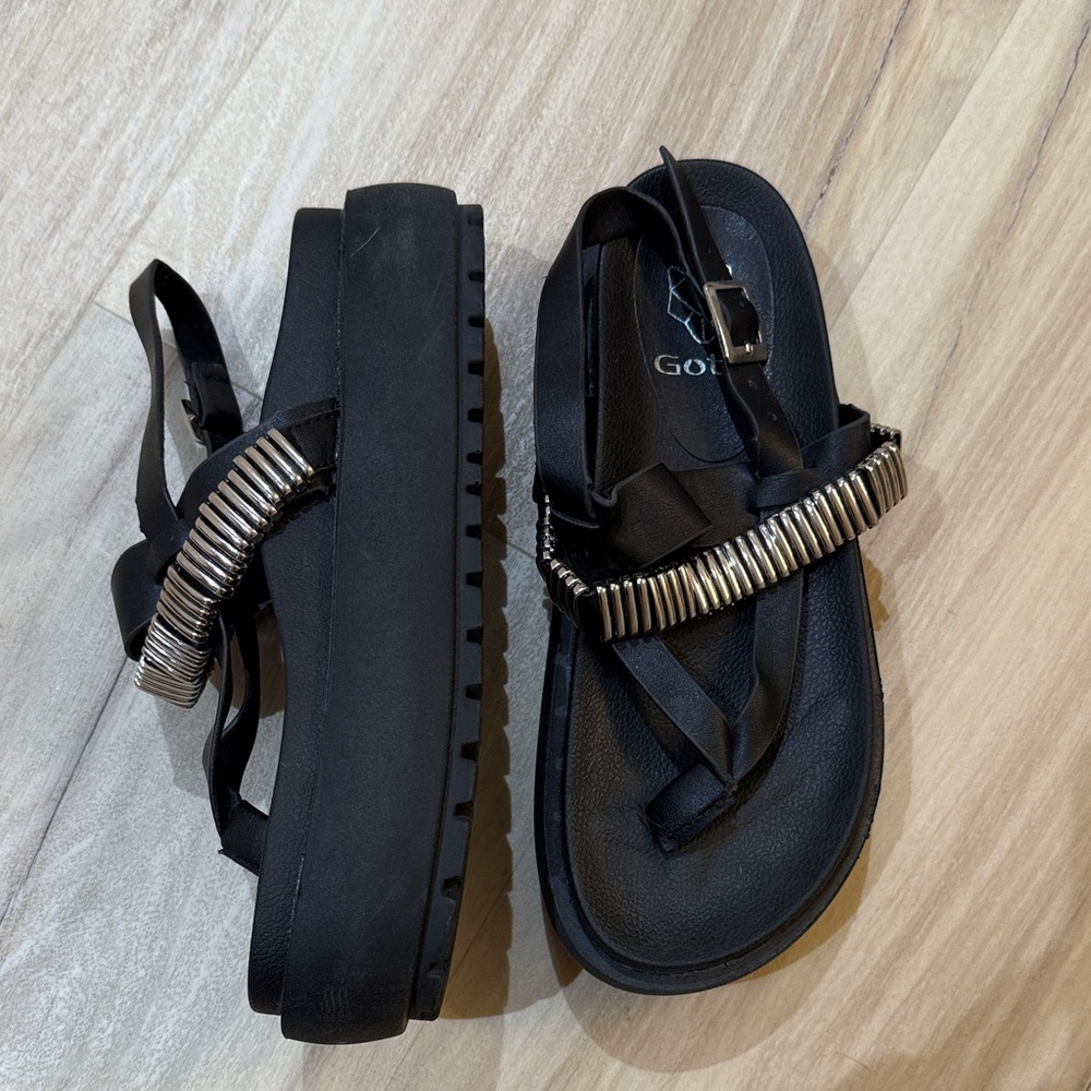 Black Sandals with Metallic Accents